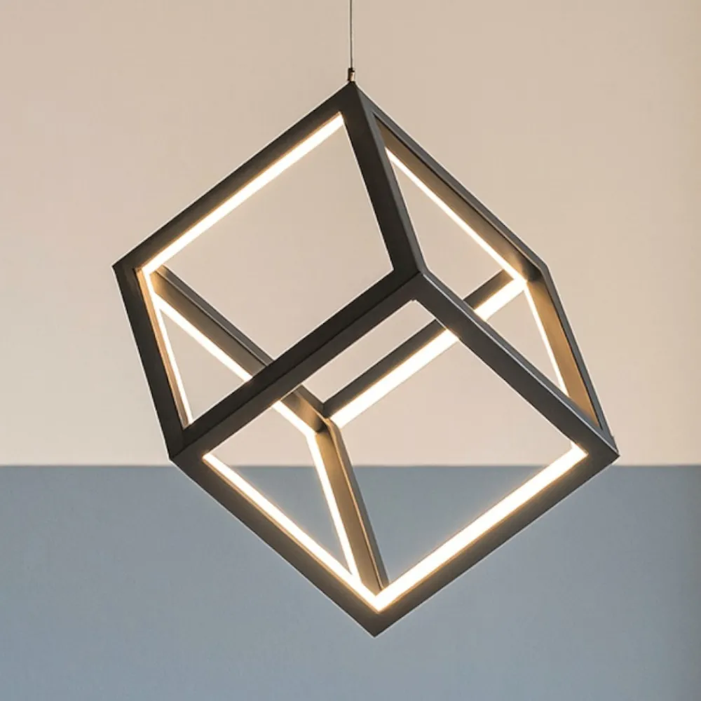 Lampade A Sospensione-Selezionato da Mazzolaluce Lampada cubo nero sospensione moderna led 45w 3000k dimmerabile