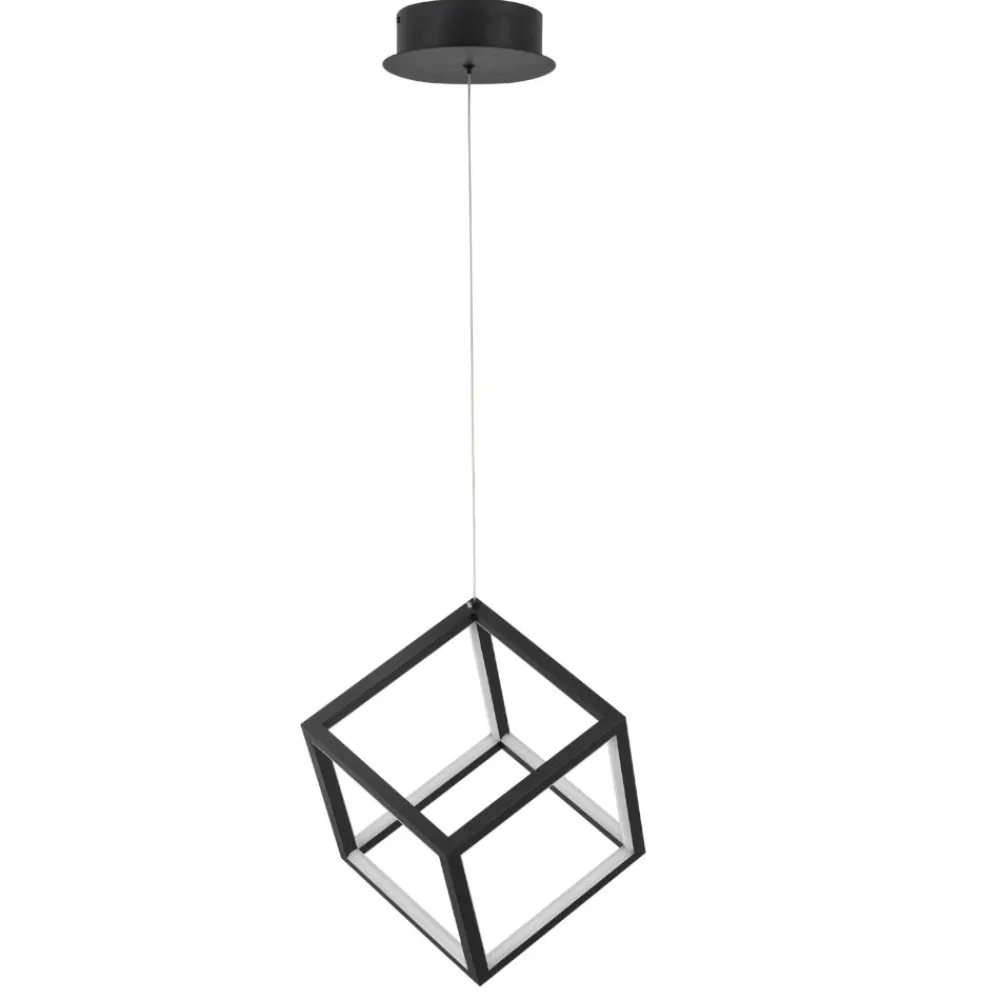 Lampade A Sospensione-Selezionato da Mazzolaluce Lampada cubo nero sospensione moderna led 45w 3000k dimmerabile