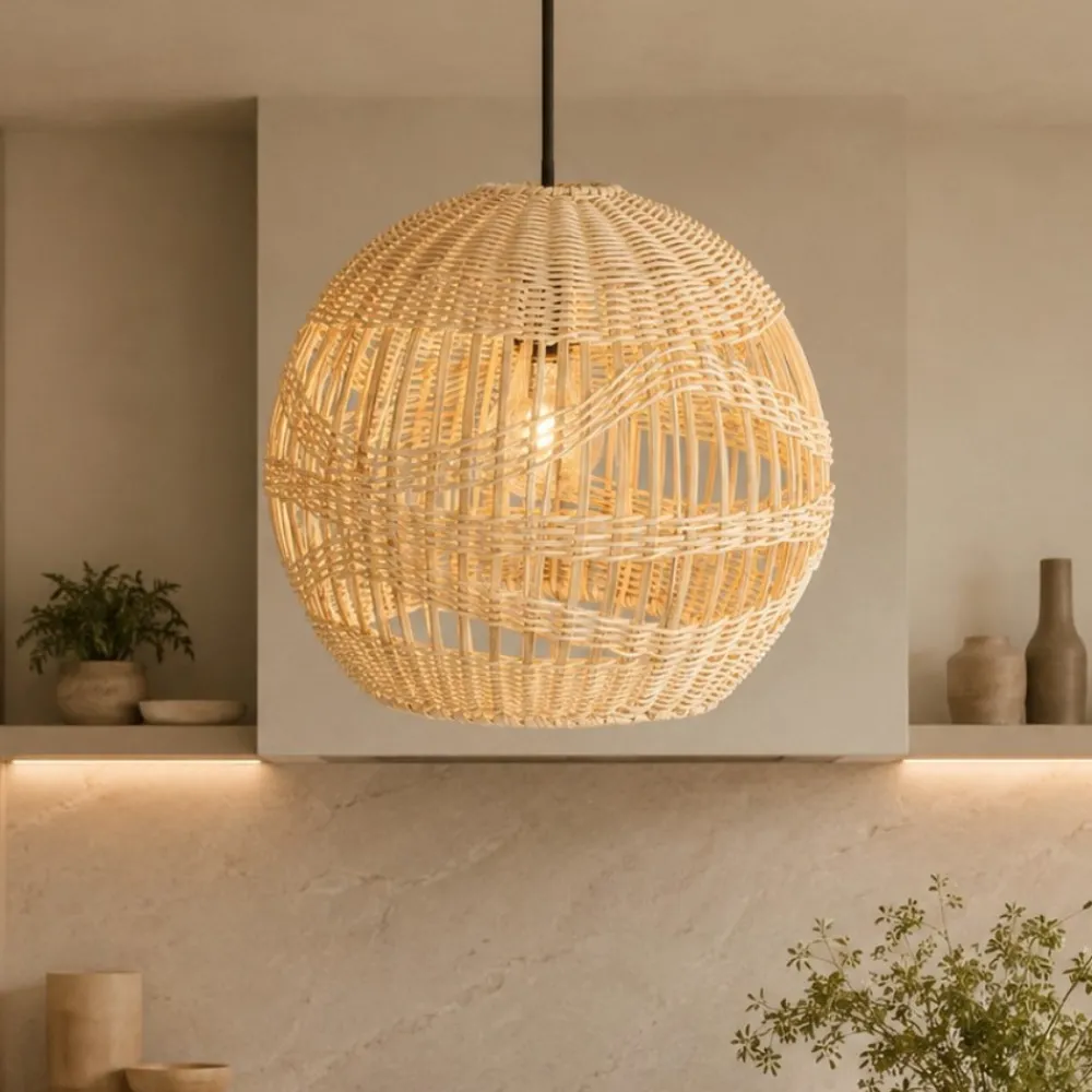 Lampade A Sospensione-Selezionato da Mazzolaluce Lampada cupola di rattan naturale a sospensione 30 cm