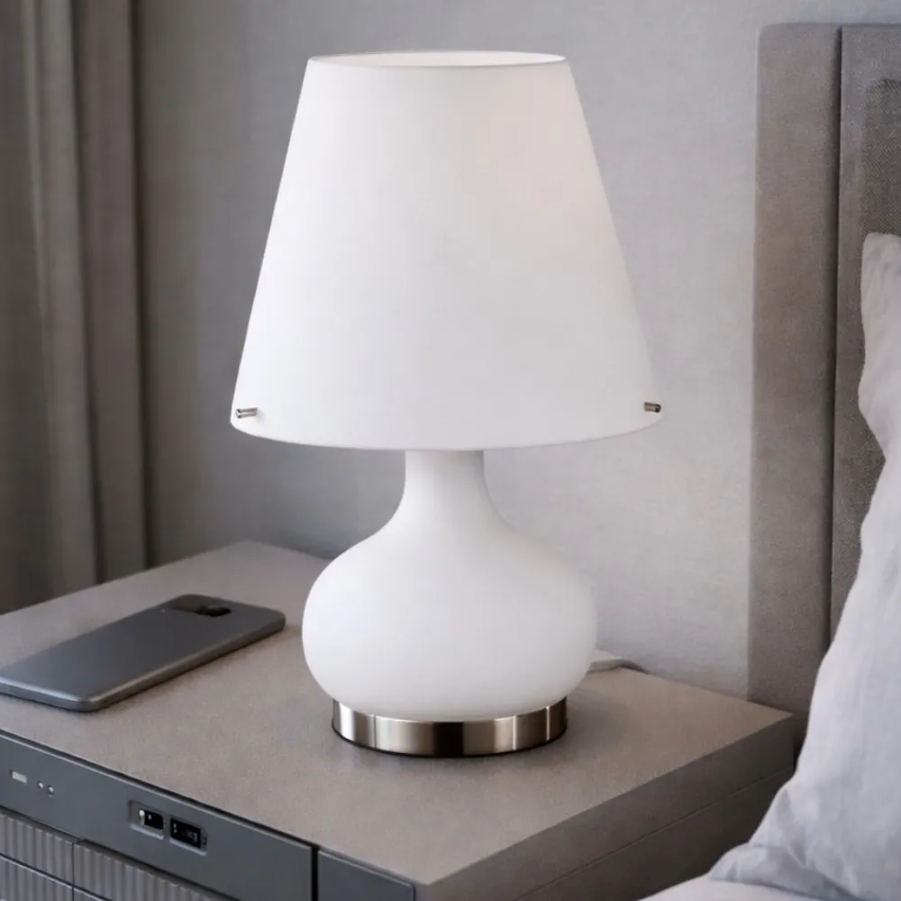 Abat Jour-Fabas Luce Lampada da comodino cono vetro bianco moderna