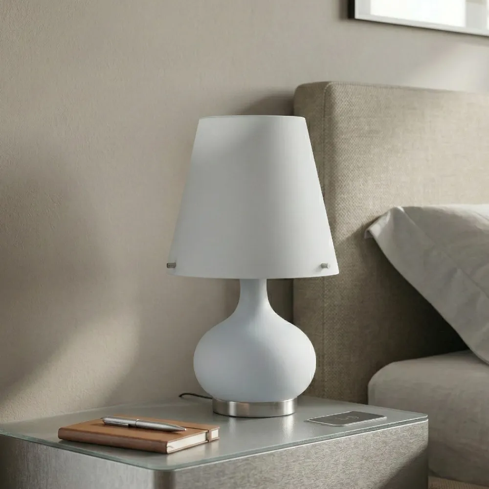 Abat Jour-Fabas Luce Lampada da comodino cono vetro bianco moderna