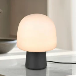 Abat Jour-Selezionato da Mazzolaluce Lampada da comodino moderna fungo vetro bianco base nera