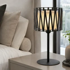 Abat Jour-Selezionato da Mazzolaluce Lampada da comodino nera abat-jour paralume in tessuto moderna