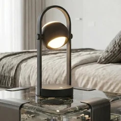 Abat Jour-Selezionato da Mazzolaluce Lampada da comodino nera led 2300k-6500k portatile a batteria