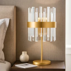 Abat Jour-Selezionato da Mazzolaluce Lampada da comodino oro con cristalli stile contemporaneo