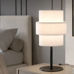 Abat Jour-Selezionato da Mazzolaluce Lampada da comodino paralume tessuto bianco moderna per camera da letto