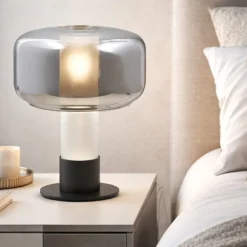 Abat Jour-Fabas Luce Lampada da comodino vetro fume moderna flick