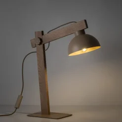 Abat Jour-Selezionato da Mazzolaluce Lampada da comodino vintage in legno cupola metallo sabbia
