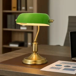 Lampade Da Tavolo-Maytoni Lampada da scrivania kiwi churchill oro brunito vetro verde