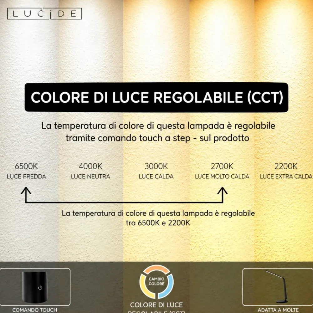 Lampade Da Tavolo-Selezionato da Mazzolaluce Lampada da scrivania nera led 8w dimmerabile orientabile 2700k a 6500k