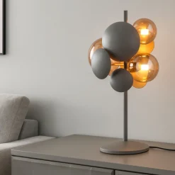 Lampade Da Tavolo-Selezionato da Mazzolaluce Lampada da tavolo antracite design moderno sfere vetro ambra
