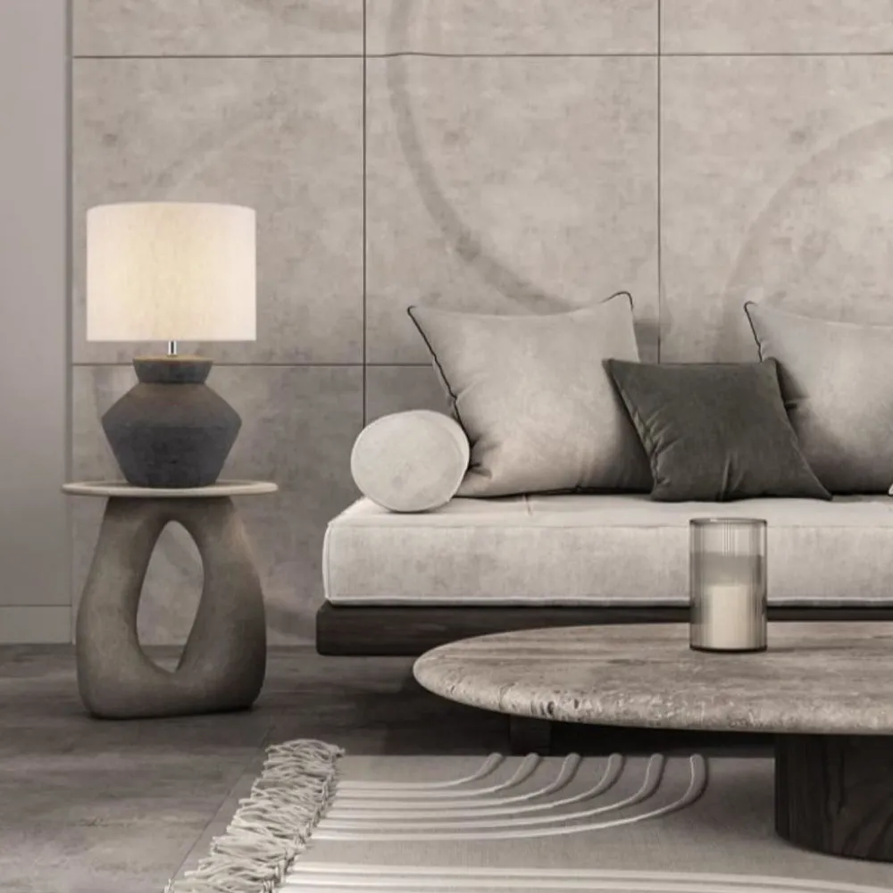 Lampade Da Tavolo-Selezionato da Mazzolaluce Lampada da tavolo ceramica antracite design paralume sabbia