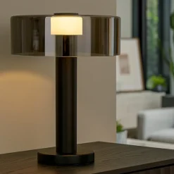 Lampade Da Tavolo-Selezionato da Mazzolaluce Lampada da tavolo design moderna nero vetro fume per soggiorno