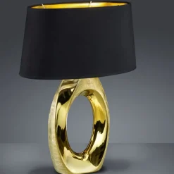 Lampade Da Tavolo-Selezionato da Mazzolaluce Lampada da tavolo in ceramica oro lucido paralume nero