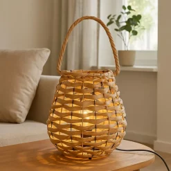 Lampade Da Tavolo-Selezionato da Mazzolaluce Lampada da tavolo marrone con paralume legno naturale