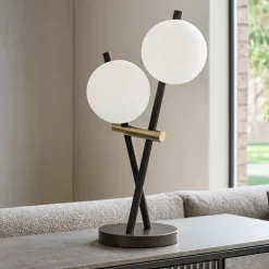 Lampade Da Tavolo-Miloox Lampada da tavolo kika due luci nera e oro moderna