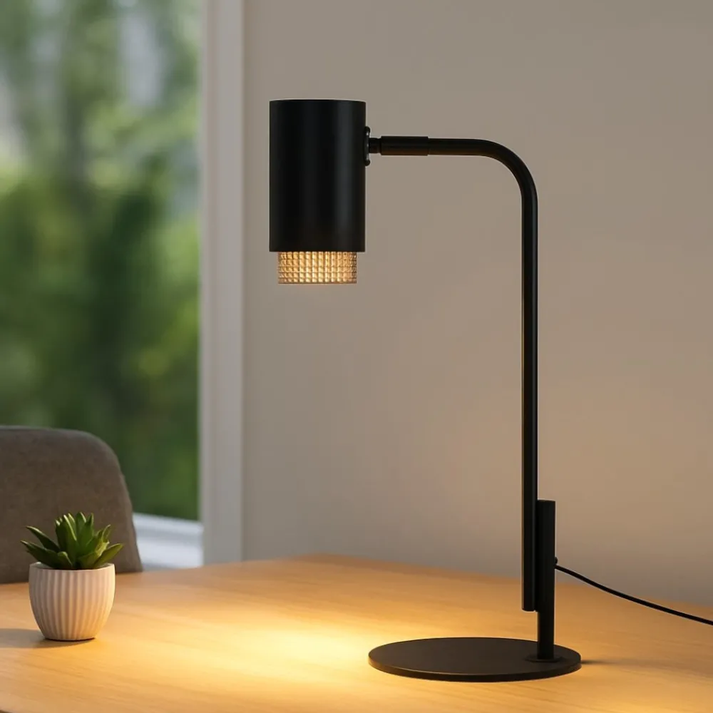 Lampade Da Tavolo-Selezionato da Mazzolaluce Lampada da tavolo nera moderna con portalampada cilindrico