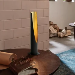 Lampade Da Tavolo-Eglo Lampada da tavolo per soggiorno moderno nero oro barbotto