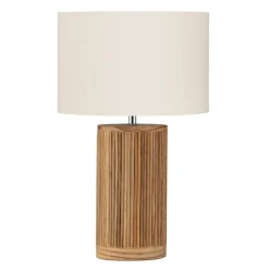 Lampade Da Tavolo-Selezionato da Mazzolaluce Lampada da tavolo rustica in legno decorato e paralume in tessuto