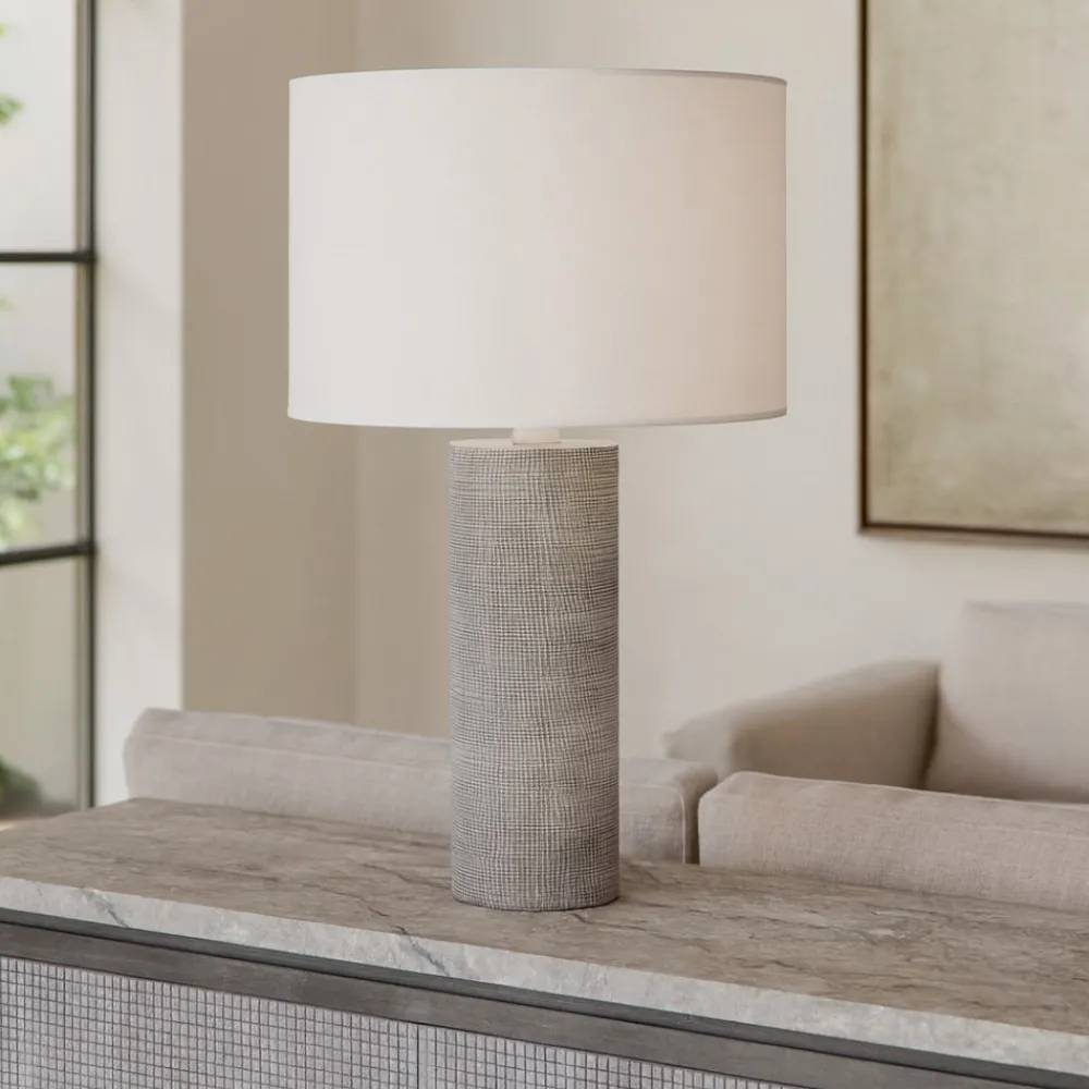 Lampade Da Tavolo-Perenz Illuminazione Lampada da tavolo tribale perenz grigio cemento paralume tessuto