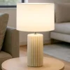Lampade Da Tavolo-Perenz Illuminazione Lampada da tavolo tribale perenz ceramica bianco e beige paralume tessuto