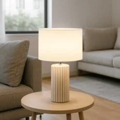 Lampade Da Tavolo-Perenz Illuminazione Lampada da tavolo tribale perenz ceramica bianco e beige paralume tessuto