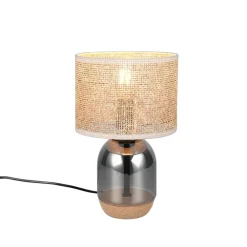 Lampade Da Tavolo-Selezionato da Mazzolaluce Lampada da tavolo vetro grigio fumo paralume in vimini