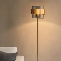 Lampade Da Terra-Selezionato da Mazzolaluce Lampada da terra design moderno paralume cilindrico vetro fume'