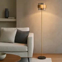 Lampade Da Terra-Selezionato da Mazzolaluce Lampada da terra design moderno paralume cilindrico vetro fume'
