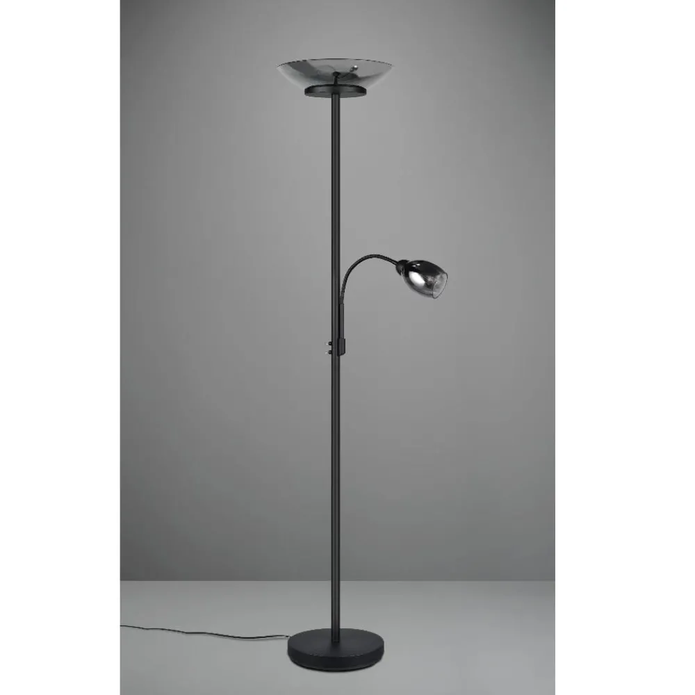 Lampade Da Terra-Selezionato da Mazzolaluce Lampada da terra doppia luce orientabile metallo nero e vetro fume