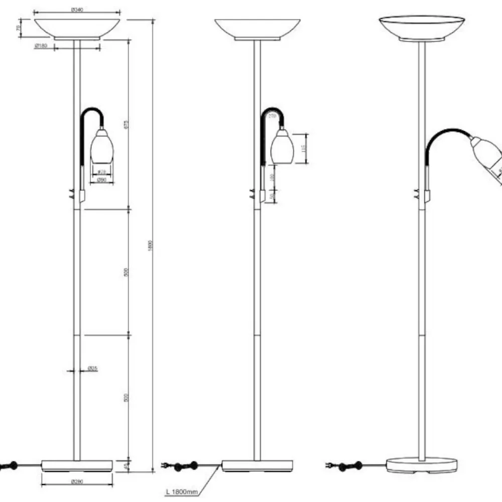 Lampade Da Terra-Selezionato da Mazzolaluce Lampada da terra doppia luce orientabile metallo nero e vetro fume