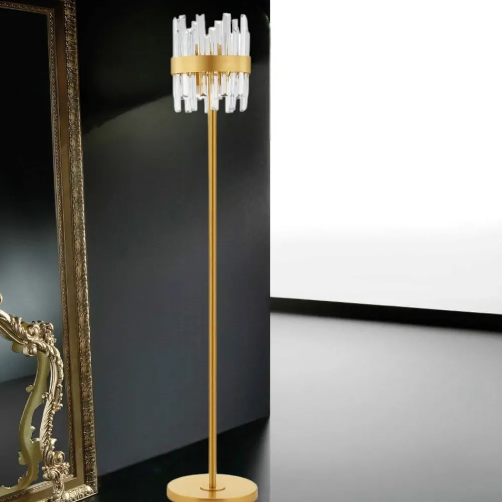 Lampade Da Terra-Selezionato da Mazzolaluce Lampada da terra elegante contemporanea in cristallo e finitura ottone