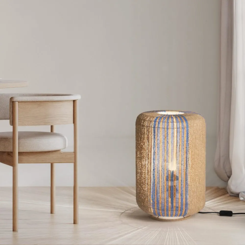Lampade Da Terra-Selezionato da Mazzolaluce Lampada da terra in rattan corda naturale blu etnica