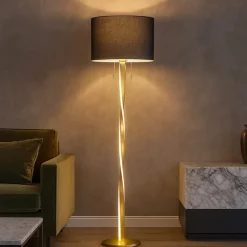 Lampade Da Terra-Selezionato da Mazzolaluce Lampada da terra led 3000k foglia oro paralume nero