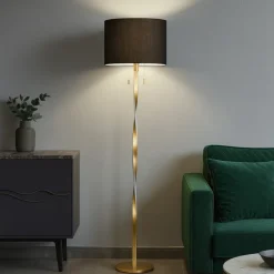 Lampade Da Terra-Selezionato da Mazzolaluce Lampada da terra led 3000k foglia oro paralume nero
