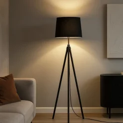 Lampade Da Terra-Maytoni Lampada da terra calvin tre piedi paralume in tessuto nero