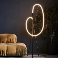 Lampade Da Terra-Maytoni Lampada da terra crochet ultramoderna led 3000k nera con tre piedi