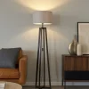 Lampade Da Terra-Selezionato da Mazzolaluce Lampada da terra moderna di legno scuro con paralume grigio