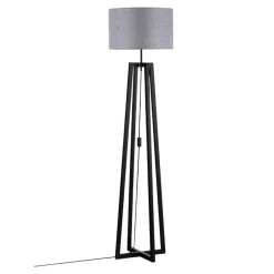 Lampade Da Terra-Selezionato da Mazzolaluce Lampada da terra moderna di legno scuro con paralume grigio