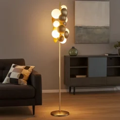 Lampade Da Terra-Selezionato da Mazzolaluce Lampada da terra moderna oro sfere vetro bianco per soggiorno