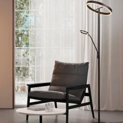 Lampade Da Terra-Selezionato da Mazzolaluce Lampada da terra nera piantana led doppia luce per ufficio moderna
