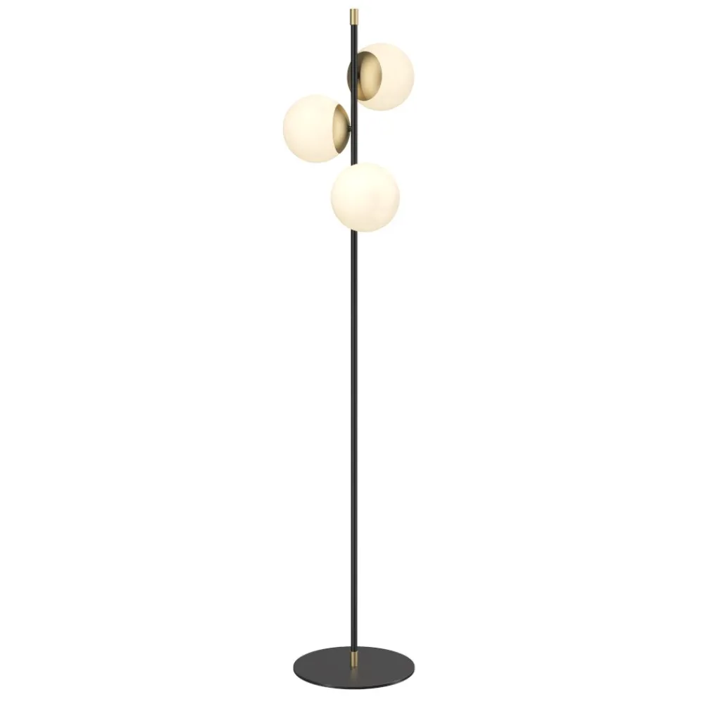 Lampade Da Terra-Maytoni Lampada da terra nero oro sfere vetro bianco nostalgia