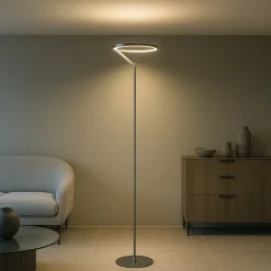 Lampade Da Terra-Selezionato da Mazzolaluce Lampada da terra nickel biemissione moderna led 26w 3000k dimmerabile