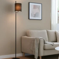 Lampade Da Terra-Selezionato da Mazzolaluce Lampada da terra paralume tessuto nero per soggiorno