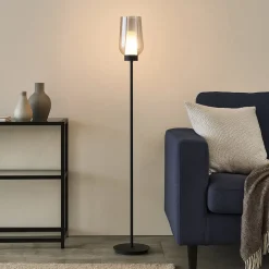 Lampade Da Terra-Selezionato da Mazzolaluce Lampada da terra per salotto metallo nero vetro cromo