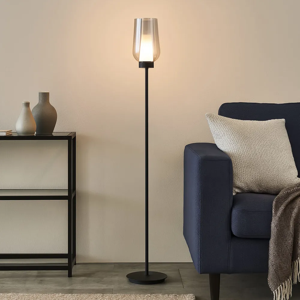 Lampade Da Terra-Selezionato da Mazzolaluce Lampada da terra per salotto metallo nero vetro cromo