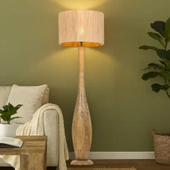 Lampade Da Terra-Selezionato da Mazzolaluce Lampada da terra piantana di legno per salotto paralume di juta