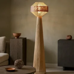 Lampade Da Terra-Selezionato da Mazzolaluce Lampada da terra piantana in rattan giacinto d'acqua naturale corda rossa