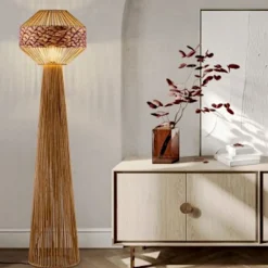 Lampade Da Terra-Selezionato da Mazzolaluce Lampada da terra piantana in rattan giacinto d'acqua naturale corda rossa