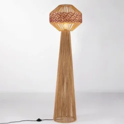 Lampade Da Terra-Selezionato da Mazzolaluce Lampada da terra piantana in rattan giacinto d'acqua naturale corda rossa